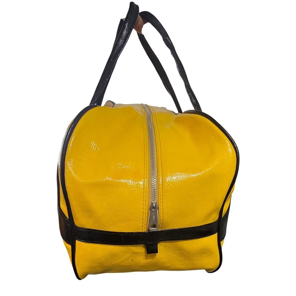 Vintage Adidas Trefoil Duffle Bag Yellow Black Vinyl Retro 70s 80s Travel Gym